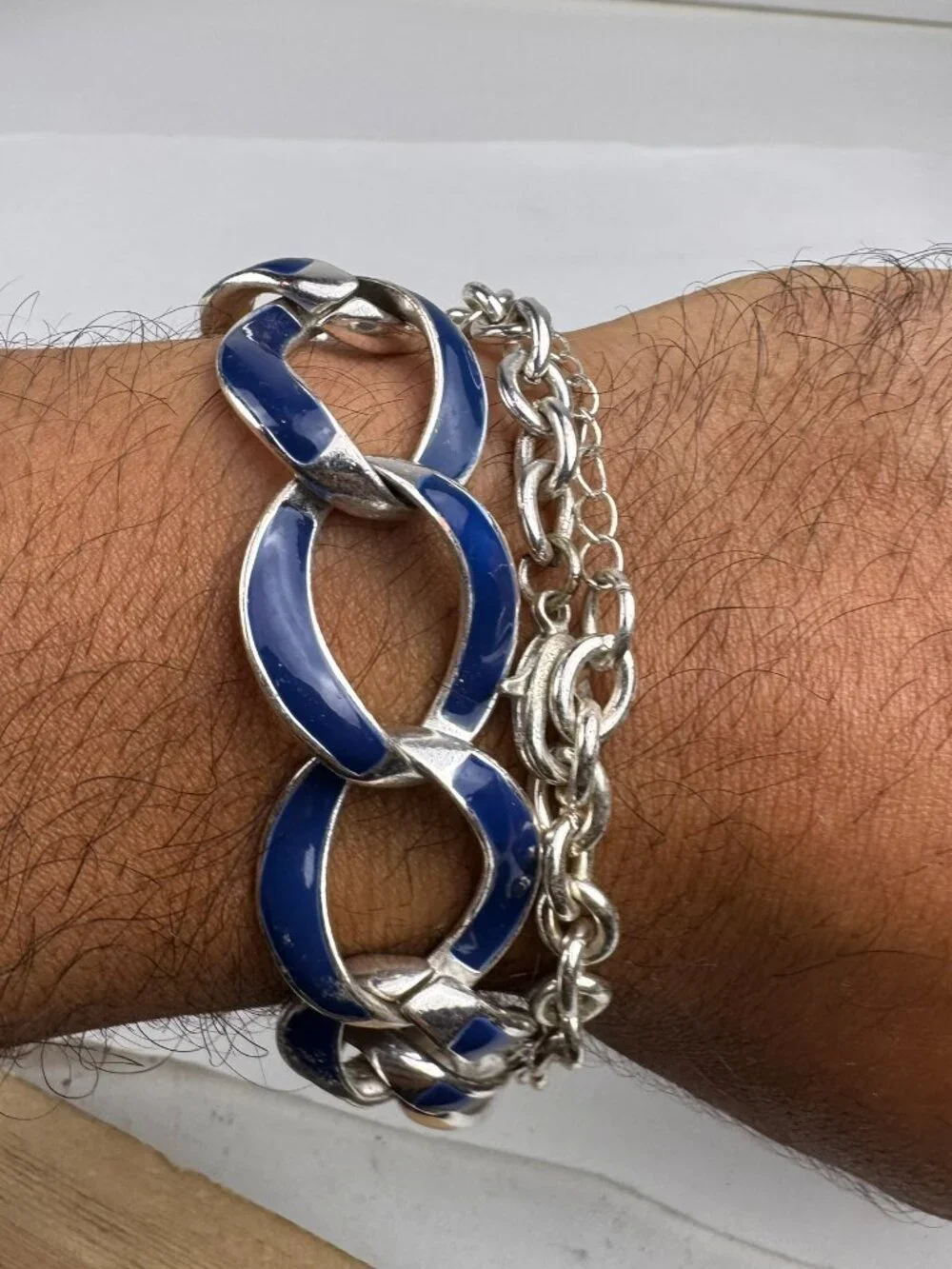 Women's Liz Claiborne Blue Enamel Silver-Tone Chain Statement Bracelet